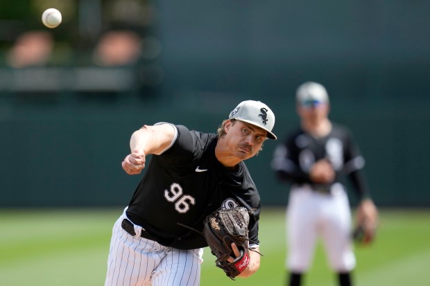 White Sox pitcher Drew Thorpe warms up during a Cactus League game against the Guardians on March 18, 2024, in Glendale, Ariz. (Ross D. Franklin/AP)