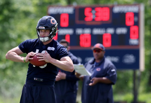 Bears punter Tory Taylor stands on the field during OTAs at Halas Hall on May 31, 2024. (Chris Sweda/Chicago Tribune)