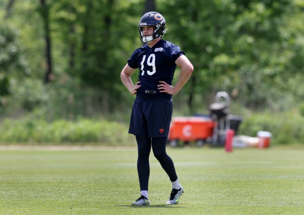 Bears punter Tory Taylor stands on the field during OTAs at Halas Hall on May 31, 2024. (Chris Sweda/Chicago Tribune)