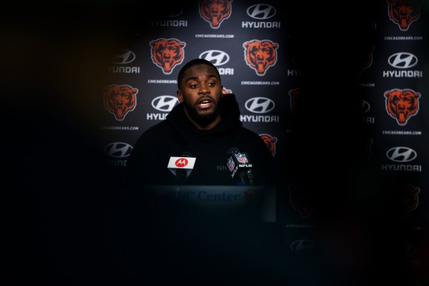 Bears cornerback Jaylon Johnson answers questions during a news conference after minicamp at Halas Hall on June 5, 2024, in Lake Forest. (Eileen T. Meslar/Chicago Tribune)