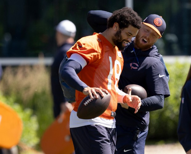 Chicago Bears quarterback Caleb Williams (18) during Bears minicamp at Halas Hall on June 6, 2024, in Lake Forest (Stacey Wescott/Chicago Tribune)