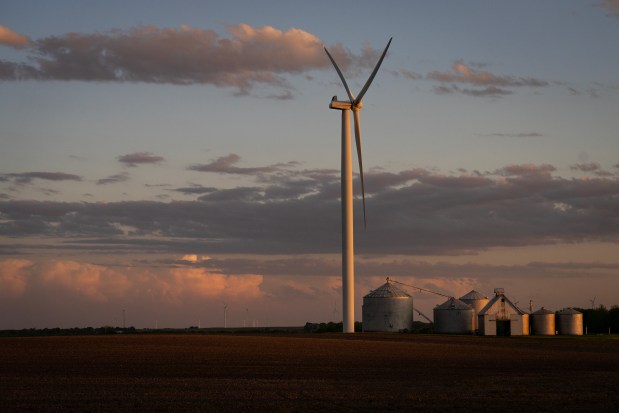 Twin Groves Wind Farm in McLean County, on May 7, 2024. Illinois is one of the main contributors of the nation's wind energy. It is the fifth-largest state and produces about 7% of the United States' wind energy. (E. Jason Wambsgans/Chicago Tribune)