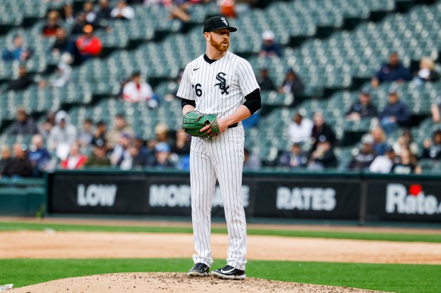 Chicago White Sox pitcher Steven Wilson (36) pitches during a game between the Chicago White Sox and the Kansas City Royals on Wednesday, April 17, 2024, at Guaranteed Rate Field in Chicago. (Vincent Alban/Chicago Tribune)