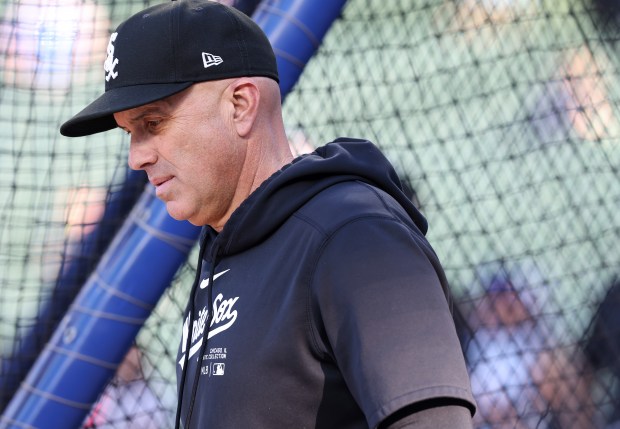 White Sox manager Pedro Grifol watches batting practice before a game against the Cubs on June 5, 2024, at Wrigley Field. (John J. Kim/Chicago Tribune)