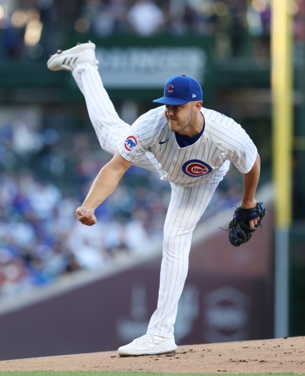 Cubs pitcher Jameson Taillon throws against the White Sox in the first inning at Wrigley Field on June 5, 2024, in Chicago. (John J. Kim/Chicago Tribune)