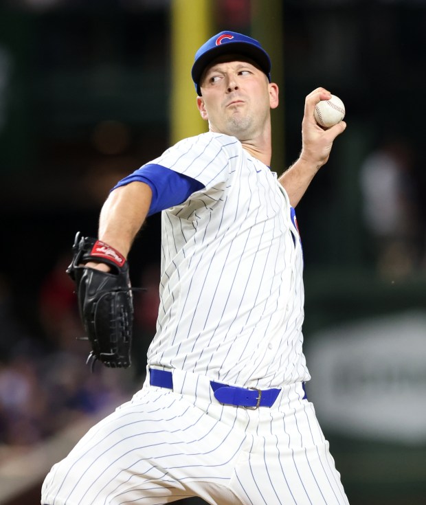 Cubs pitcher Drew Smyly throws against the White Sox in the seventh inning at Wrigley Field on June 5, 2024, in Chicago. (John J. Kim/Chicago Tribune)