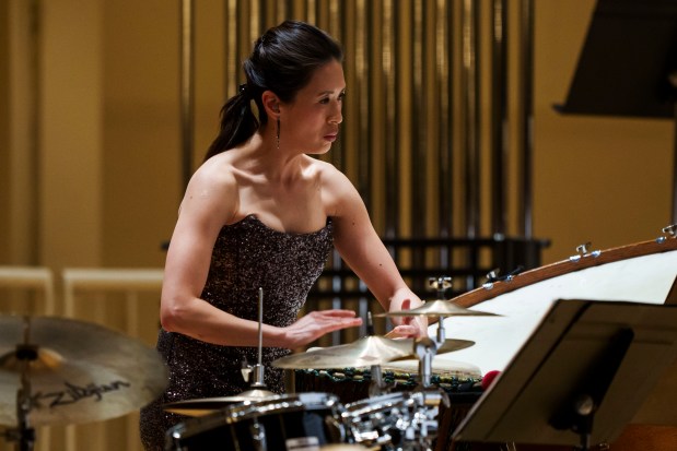 Principal percussionist Cynthia Yeh plays the djembe in the CSO-commissioned, world-premiere performance of CSO Mead Composer-in-Residence Jessie Montgomery's "Procession" with the Chicago Symphony Orchestra. (Todd Rosenberg Photography)