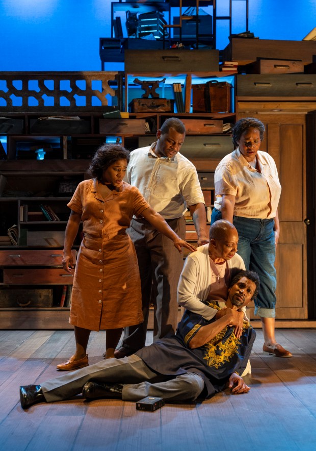 Melanie Brezill, Kelvin Roston Jr., Dee Dee Batteast, Wandachristine and Anthony Irons in "Stokely: The Unfinished Revolution" at Court Theatre. (Michael Brosilow)