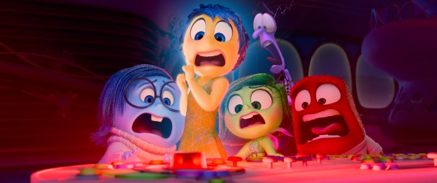 Sadness, Joy, Disgust, Anger and (top right) Fear do their best to emotion-manage 13-year-old Riley in "Inside Out 2." (Disney/Pixar)