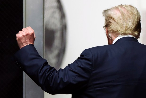 Former President Donald Trump walks to the courtroom in his criminal hush money trial in New York, May 29, 2024. (Charly Triballeau/Getty-AFP)