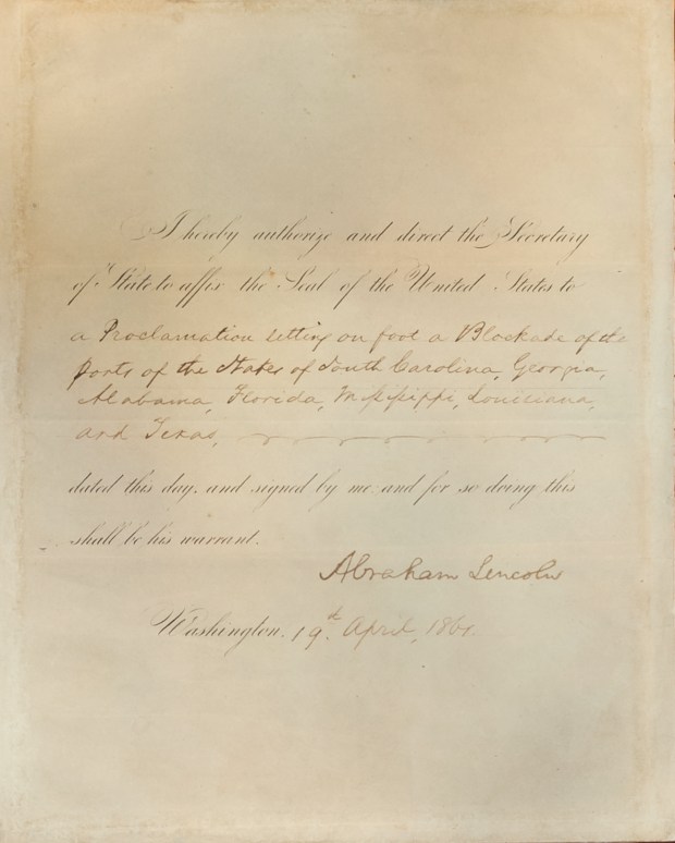 Gov. J.B. Pritzker and his wife M.K. donated Abraham Lincoln's order to begin the process of blockading Southern ports, his first direct military action against slave states attempting to secede to the Lincoln Presidential Library and Museum. (Abraham Lincoln Presidential Library and Museum)