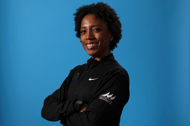 Chicago Sky Director of Player Development Ashley Frazier on May 8, 2024, during media day at Wintrust Arena. (Eileen T. Meslar/Chicago Tribune)