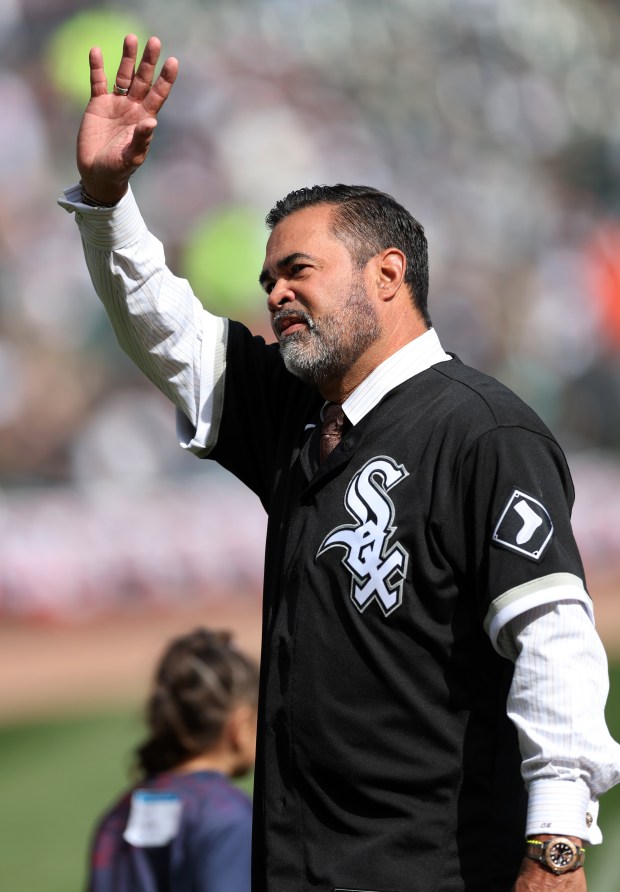 Former White Sox player and manager Ozzie Guillen waves to the crowd before opening day against the Tigers on March 28, 2024, at Guaranteed Rate Field. (Chris Sweda/Chicago Tribune)