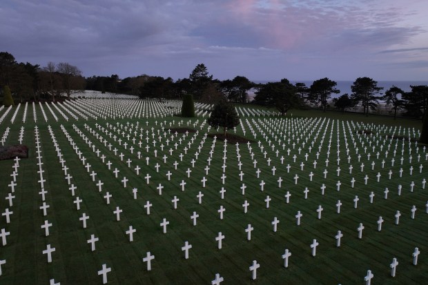 The Normandy American Cemetery in Colleville-sur-Mer marks the graves of more than 9,000 American soldiers in northern France. (AP Photo/Thibault Camus)