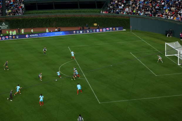 The Chicago Red Stars host Bay FC for a game at Wrigley Field on June 8, 2024. (Eileen T. Meslar/Chicago Tribune)